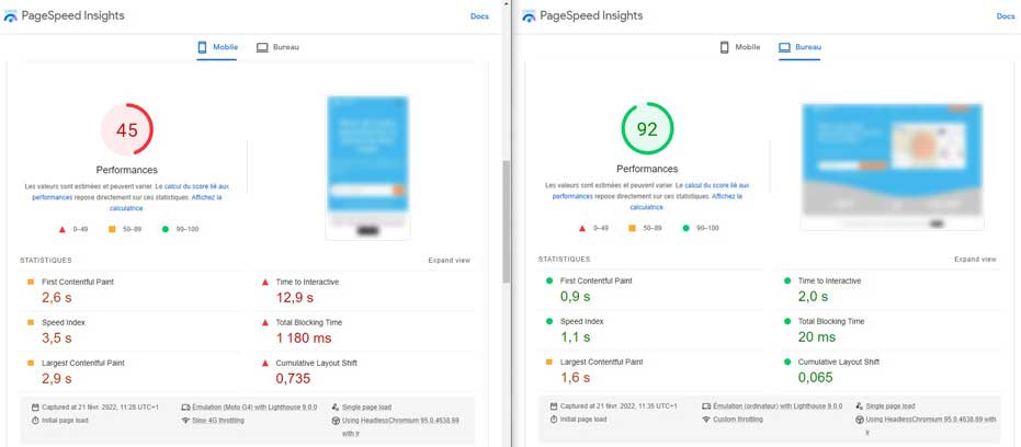Rapport d'analyse de l'outil "Page Speed Insight"
