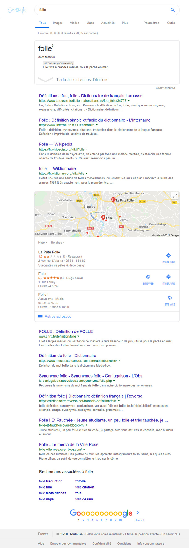 Capture d'écran serp Folle, depuis Toulouse