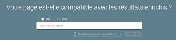 capture d'écran de l'interface de l'outil Google de test de résultats enrichis 