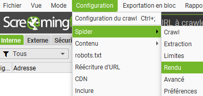 Configuration > Spider > Rendu