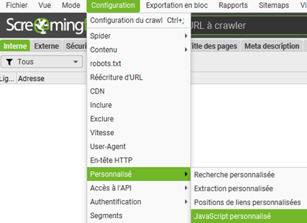 Configuration > Personnalisé > JavaScript personnalisé