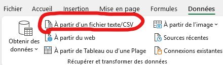 Données > Récupérer et transformer des données > A partir d’un fichier text/CSV