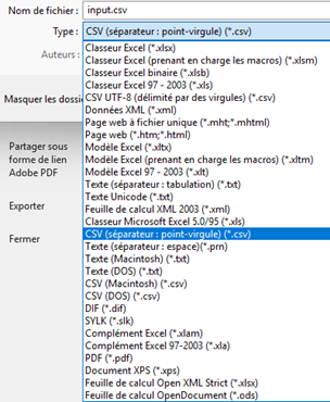 Enregistrer un fichier au format CSV séparateur point-virgule