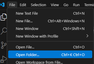 File > Open Folder ("Fichier" > "Nouveau dossier")
Visual Studio Code